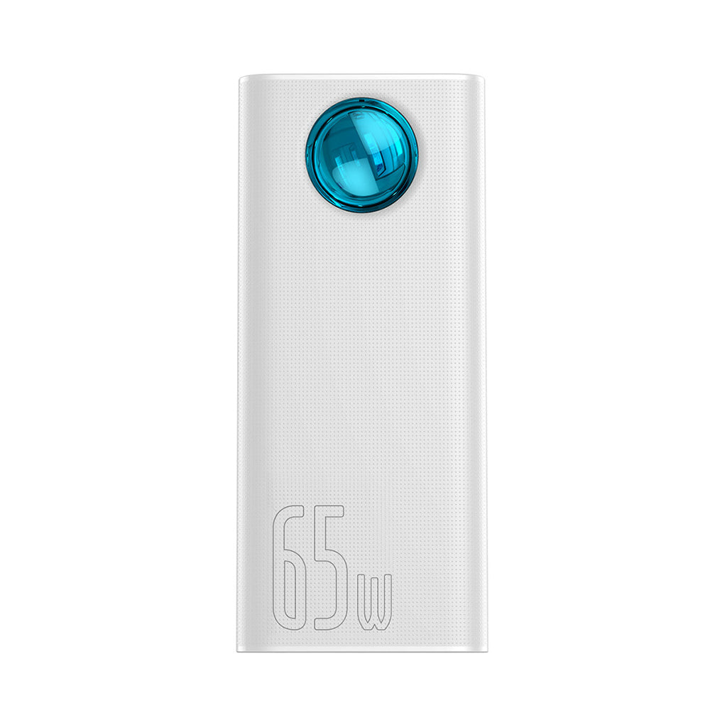 Baseus Amblight külső akkumulátor digitális kijelzővel, 30000mAh, 65W, QC + PD, 1 x USB-C - 4 x USB-A, Fehér PPLG000102