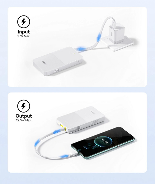 Baseus EnerFill Bipow2 Pro külső akkumulátor, 10000mAh, 22.5W, QC + PD, 1 x USB-A - 2 x USB-C, Fehér E0027601