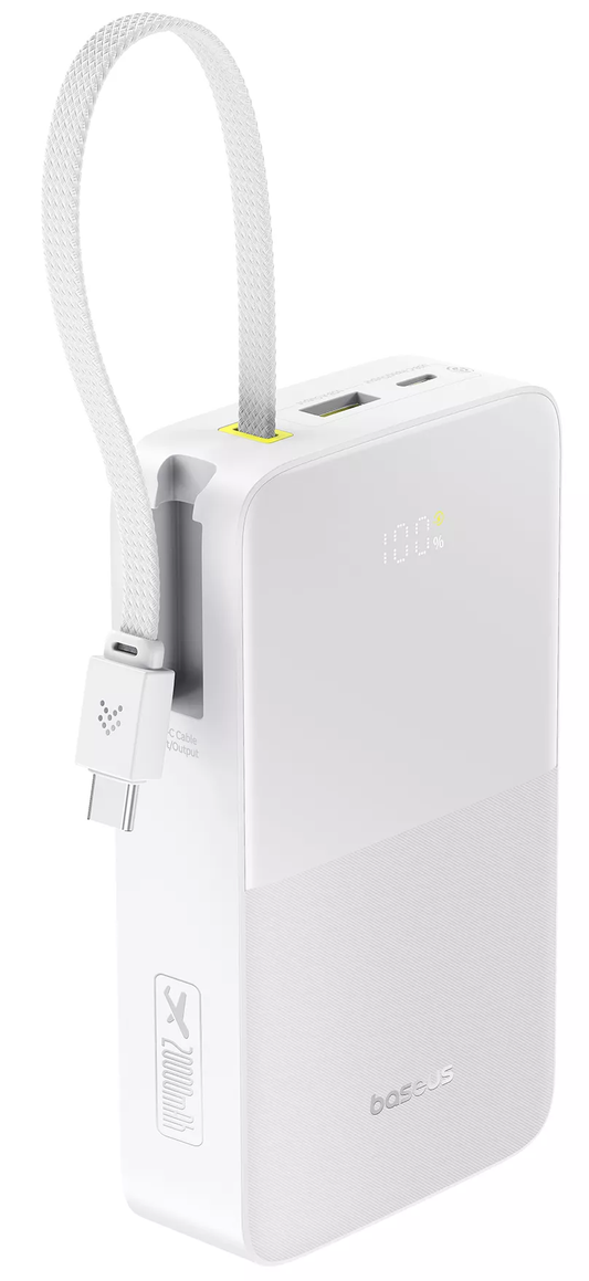 Baseus EnerFill Bipow2 Pro külső akkumulátor, 20000mAh, 22.5W, QC + PD, 1 x USB-A - 2 x USB-C, Fehér E0027700