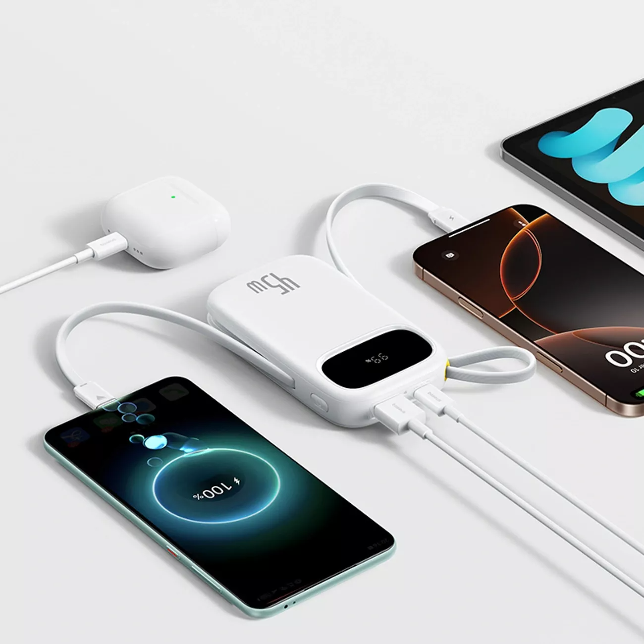 Baseus EnerFill FC31 külső akkumulátor, 20000mAh, 45W, QC + PD, 1 x Lightning - 1 x USB-A - 2 x USB-C, Fehér P10082105213-00