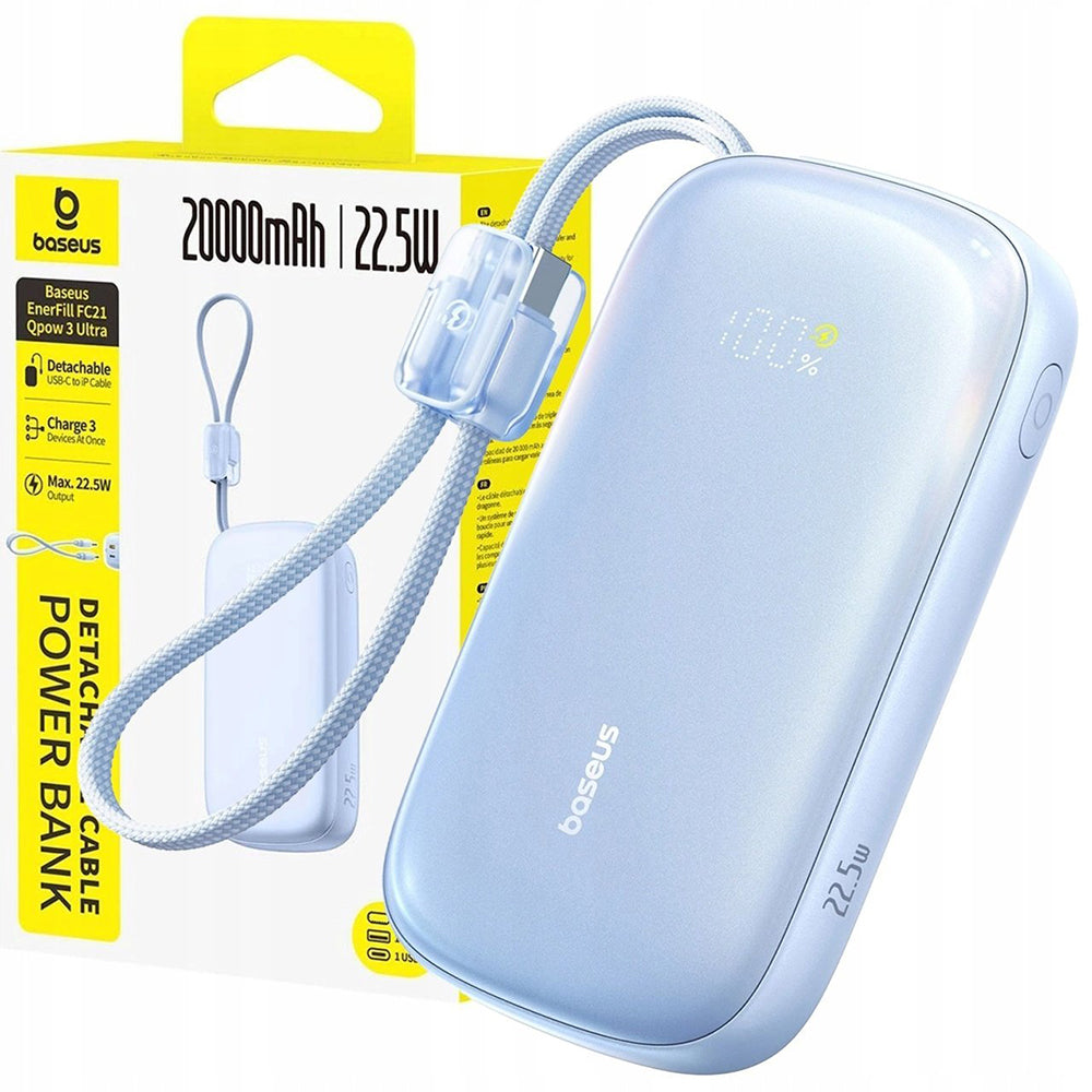 Baseus EnerFill FC21 Qpow 3 Ultra külső akkumulátor, 10000mAh, 22.5W, QC + PD, 1 x USB-A - 1 x USB-C, kék E0027L03