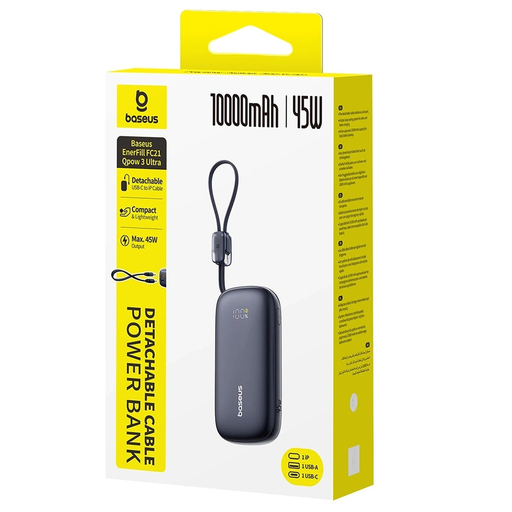 Baseus EnerFill FC21 Qpow 3 Ultra külső akkumulátor, 10000mAh, 45W, QC + PD, 1 x USB-A - 1 x USB-C, Fekete E0027Q00