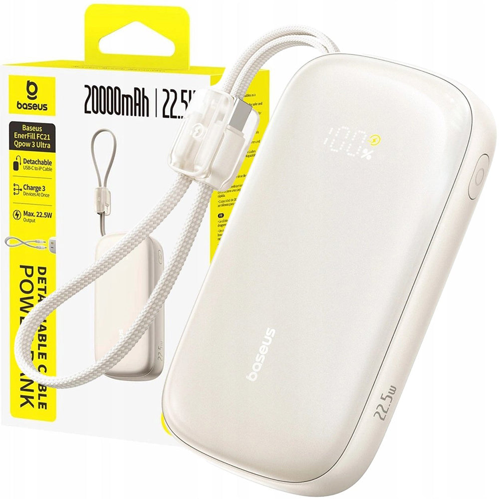 Baseus EnerFill FC21 Qpow 3 Ultra külső akkumulátor, 20000mAh, 22.5W, QC + PD, 1 x USB-A - 1 x USB-C, bézs E0027M01