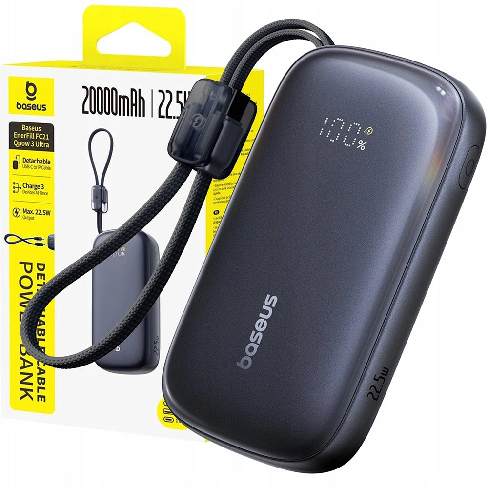 Baseus EnerFill FC21 Qpow 3 Ultra külső akkumulátor, 20000mAh, 22.5W, QC + PD, 1 x USB-A - 1 x USB-C, Fekete E0027M00
