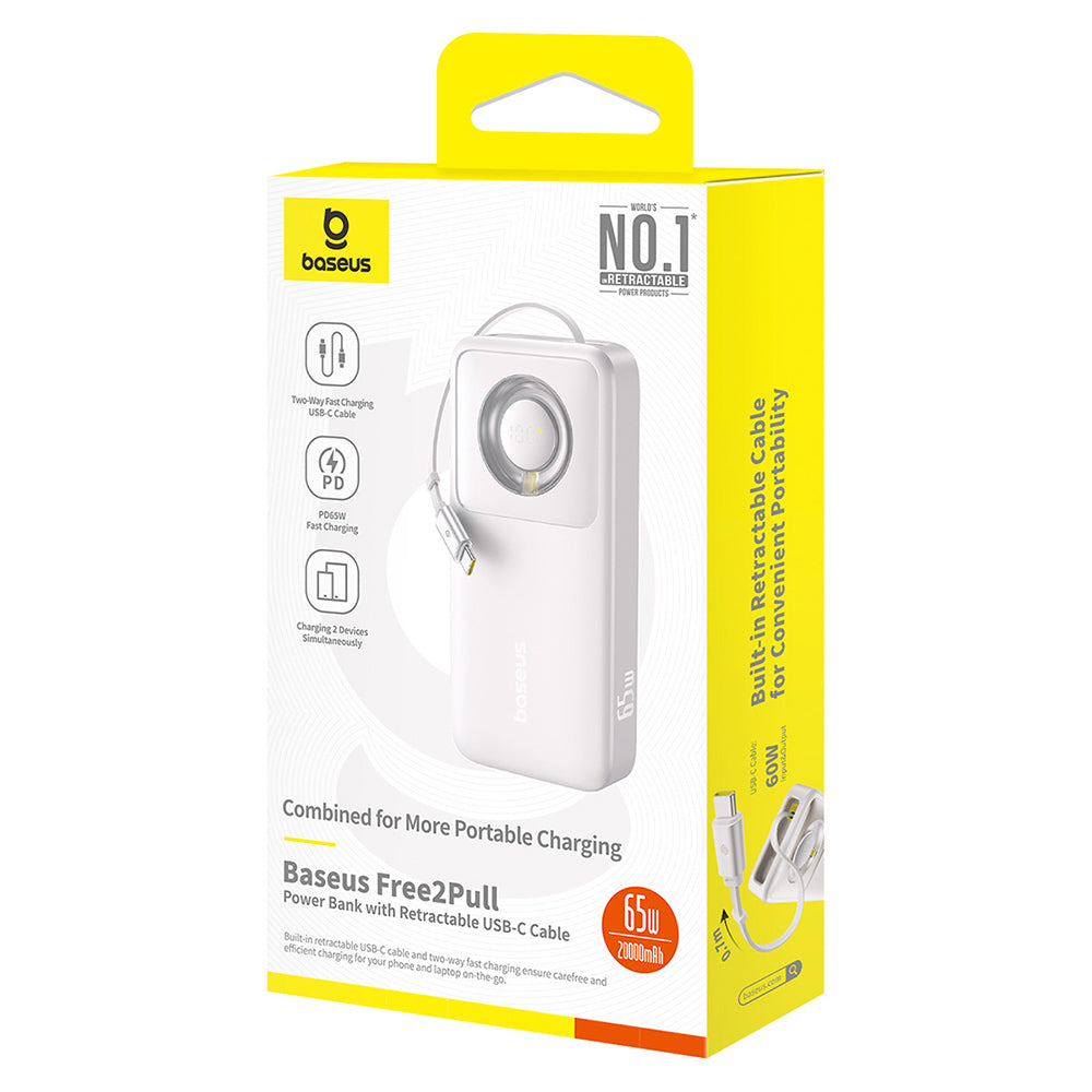 Baseus Free2Pull külső akkumulátor, 20000mAh, 65W, PD, 2 x USB-C, szürke P10073700843-00