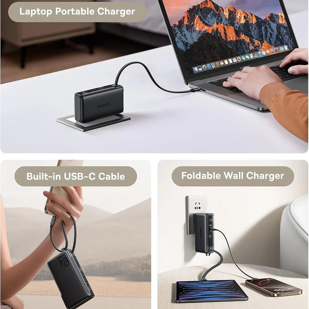 Külső akkumulátor Baseus Nomos NT11 Omni US, 10000mAh, 67W, QC + PD, 1 x USB-A - 2 x USB-C, Fekete P10078807123-00