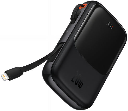 Baseus Qpow Pro külső akkumulátor, 20000mAh, 20W, QC + PD, 1 x Lightning - 1 x USB-A - 1 x USB-C, Fekete PPQD060201