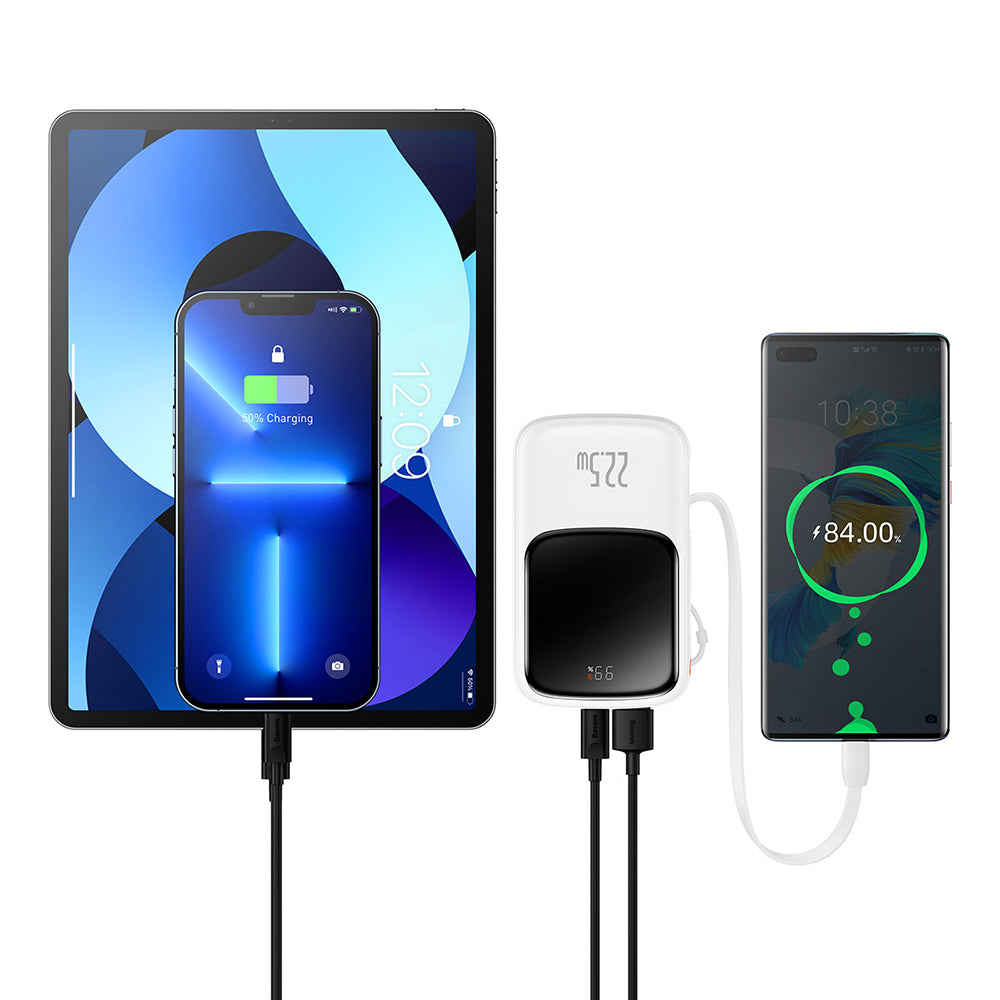 Baseus Qpow Pro külső akkumulátor, 10000mAh, 22.5W, QC + PD, 1 x USB-A - 2 x USB-C, Fehér PPQD020102