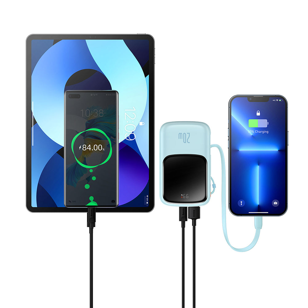 Baseus Qpow Pro külső akkumulátor, 20000mAh, 20W, QC + PD, 1 x Lightning - 1 x USB-A - 1 x USB-C, kék PPQD030003