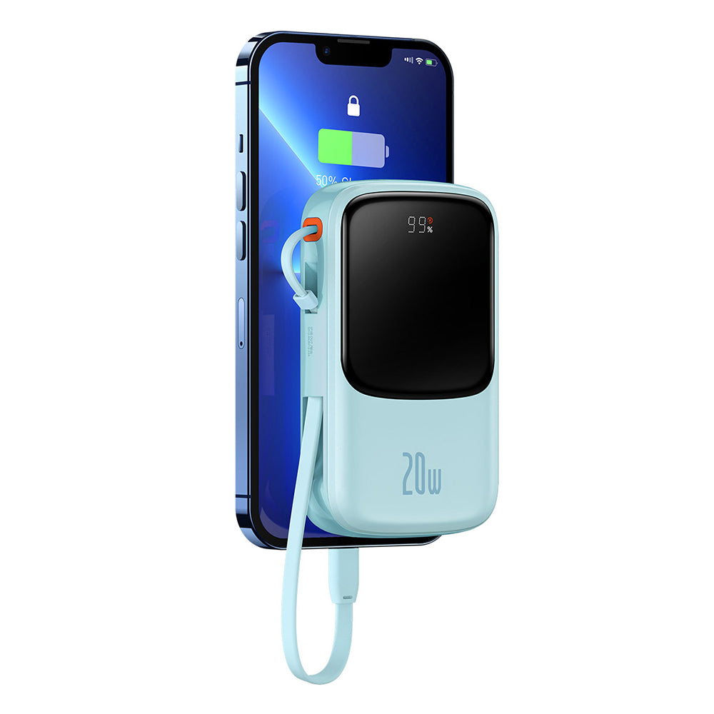 Baseus Qpow Pro külső akkumulátor, 20000mAh, 20W, QC + PD, 1 x Lightning - 1 x USB-A - 1 x USB-C, kék PPQD030003
