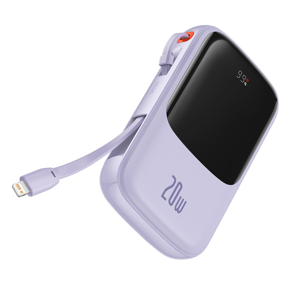 Baseus Qpow Pro külső akkumulátor, 20000mAh, 20W, QC + PD, 1 x Lightning - 1 x USB-A - 1 x USB-C, Lila PPQD030005
