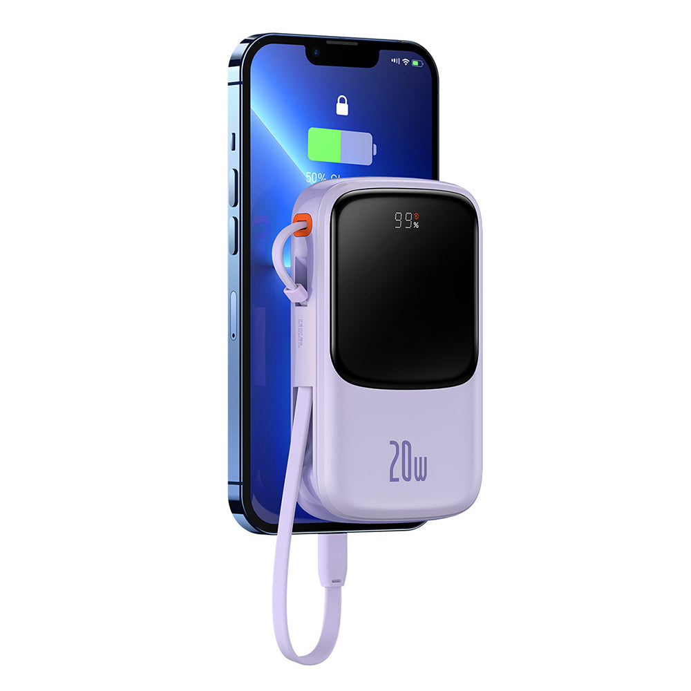 Baseus Qpow Pro külső akkumulátor, 20000mAh, 20W, QC + PD, 1 x Lightning - 1 x USB-A - 1 x USB-C, Lila PPQD030005