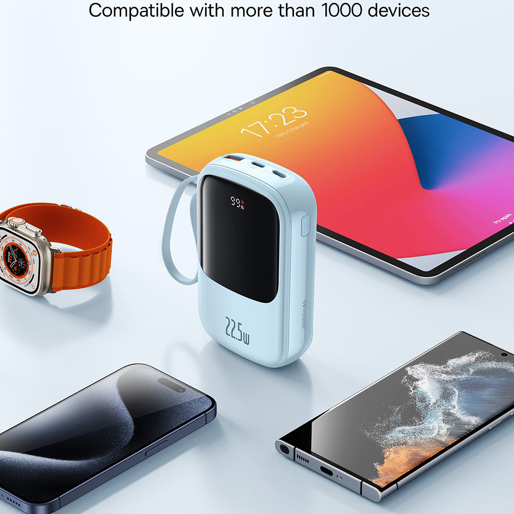 Baseus Qpow Pro+ külső akkumulátor, 20000mAh, 22.5W, QC + PD, 1 x USB-A - 2 x USB-C, kék P10067103313-00