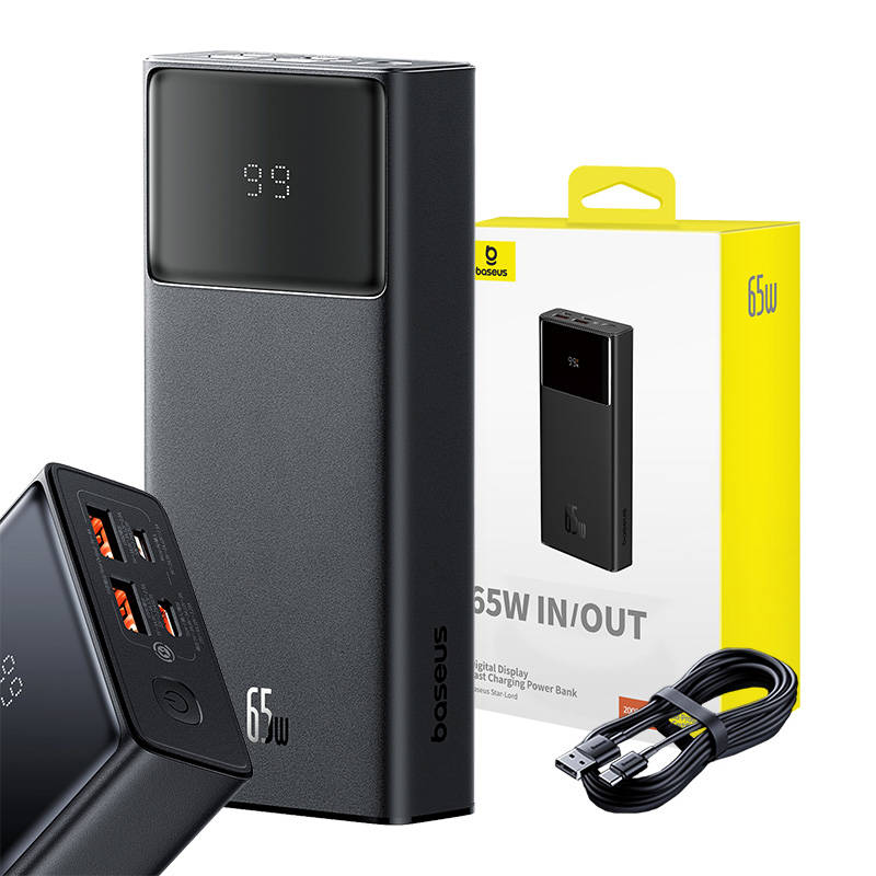 Baseus Star Lord külső akkumulátor, 20000mAh, 65W, QC + PD, 1 x USB-C - 2 x USB-A, Fekete P10022906113-00