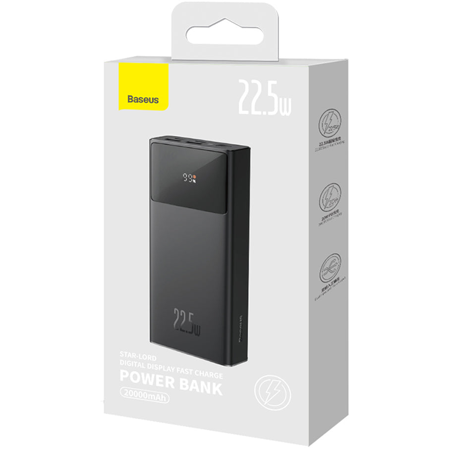 Baseus Star Lord külső akkumulátor, 20000mAh, 22.5W, QC + PD, 1 x USB-C - 2 x USB-A, Fekete PPXJ080001