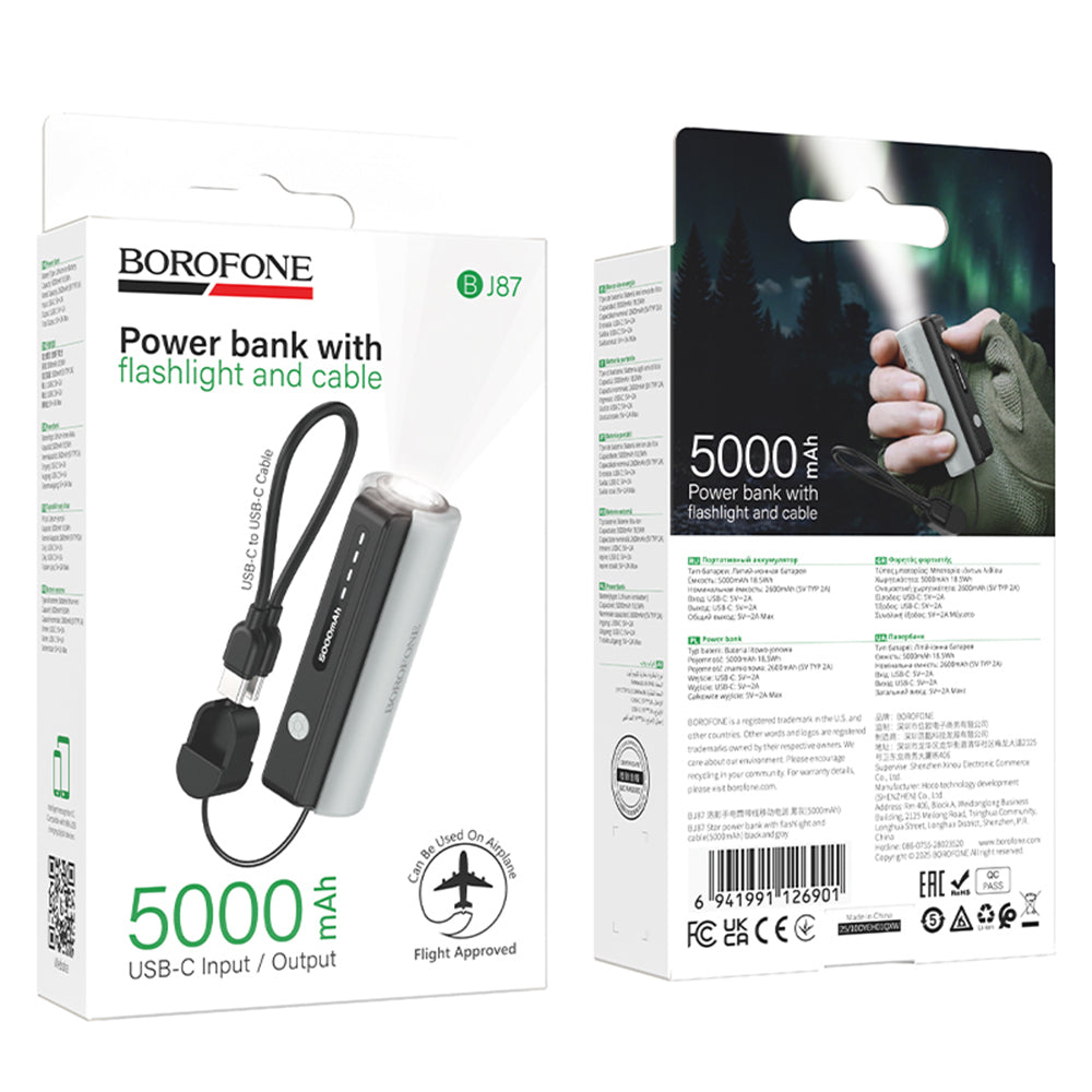Borofone BJ87 Star külső akkumulátor, 5000mAh, 10W, 1 x USB-C, Szürke