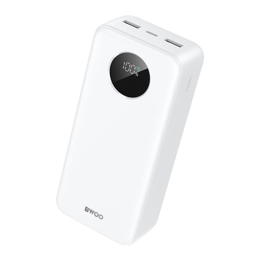 Külső akkumulátor BWOO BO-P64, 30000mAh, 22.5W, QC + PD, 1 x USB-C - 2 x USB-A, Fehér