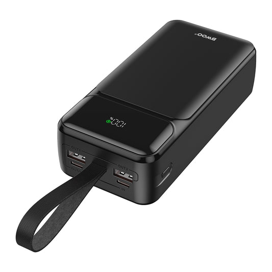 Külső akkumulátor BWOO BO-P66, 30000mAh, 65W, QC + PD, 1 x USB-C - 2 x USB-A, Fekete