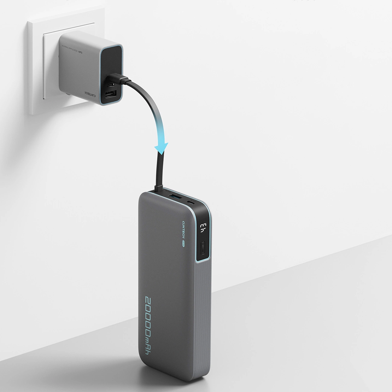 Cuktech External Battery, 20000mAh, 55W, QC + PD, 1 x USB-A - 2 x USB-C, Gray CUKP200NGLDG