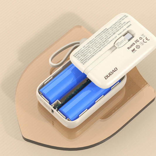 Külső akkumulátor Dudao K14, 10000mAh, 66W, QC + PD, 1 x USB-A - 1 x USB-C, Bézs színű