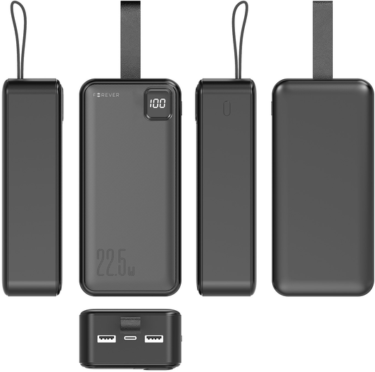 Forever TB-300XL külső akkumulátor, 30000 mAh, 22,5 W, QC + PD, 1 × USB-C – 2 × USB-A, fekete