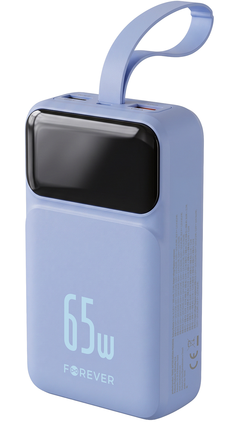 Forever Vibe-TB65 külső akkumulátor, 20000mAh, 65W, QC + PD, 2 x USB-A - 2 x USB-C, Kék