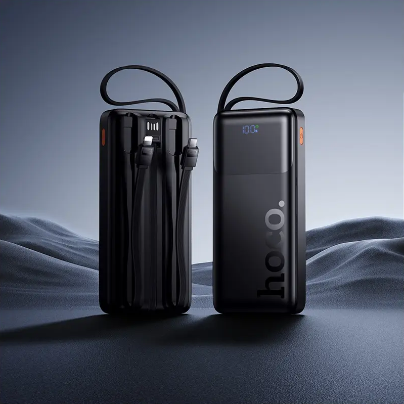 HOCO J156 Founder külső akkumulátor, 10000mAh, 22,5W, QC + PD, 1 x Lightning - 1 x microUSB - 1 x USB-A - 2 x USB-C, Fekete