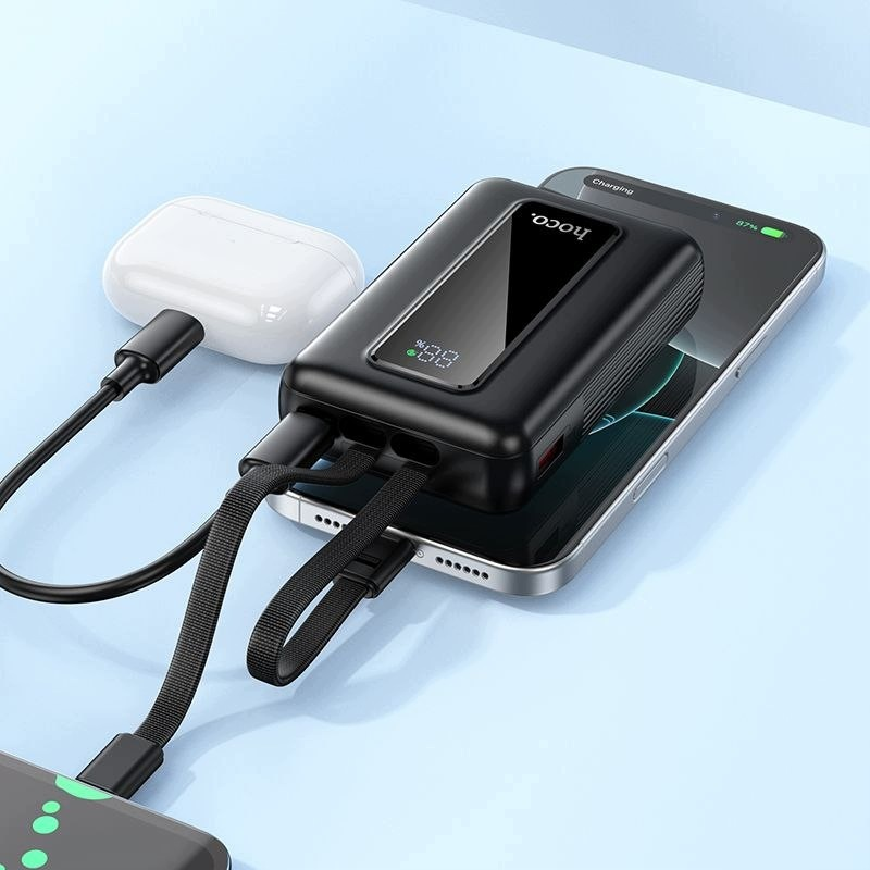 HOCO J162 külső akkumulátor, 10000mAh, 22,5W, QC + PD, 1 x Lightning - 1 x USB-A - 2 x USB-C, Fekete