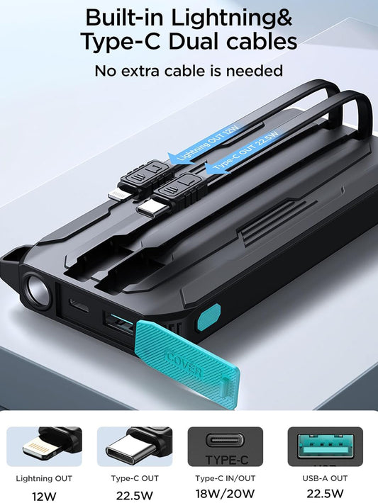 Joyroom JR-L017 külső akkumulátor, 10000mAh, 22.5W, QC + PD, 1 x Lightning - 1 x USB-A - 2 x USB-C, Fekete
