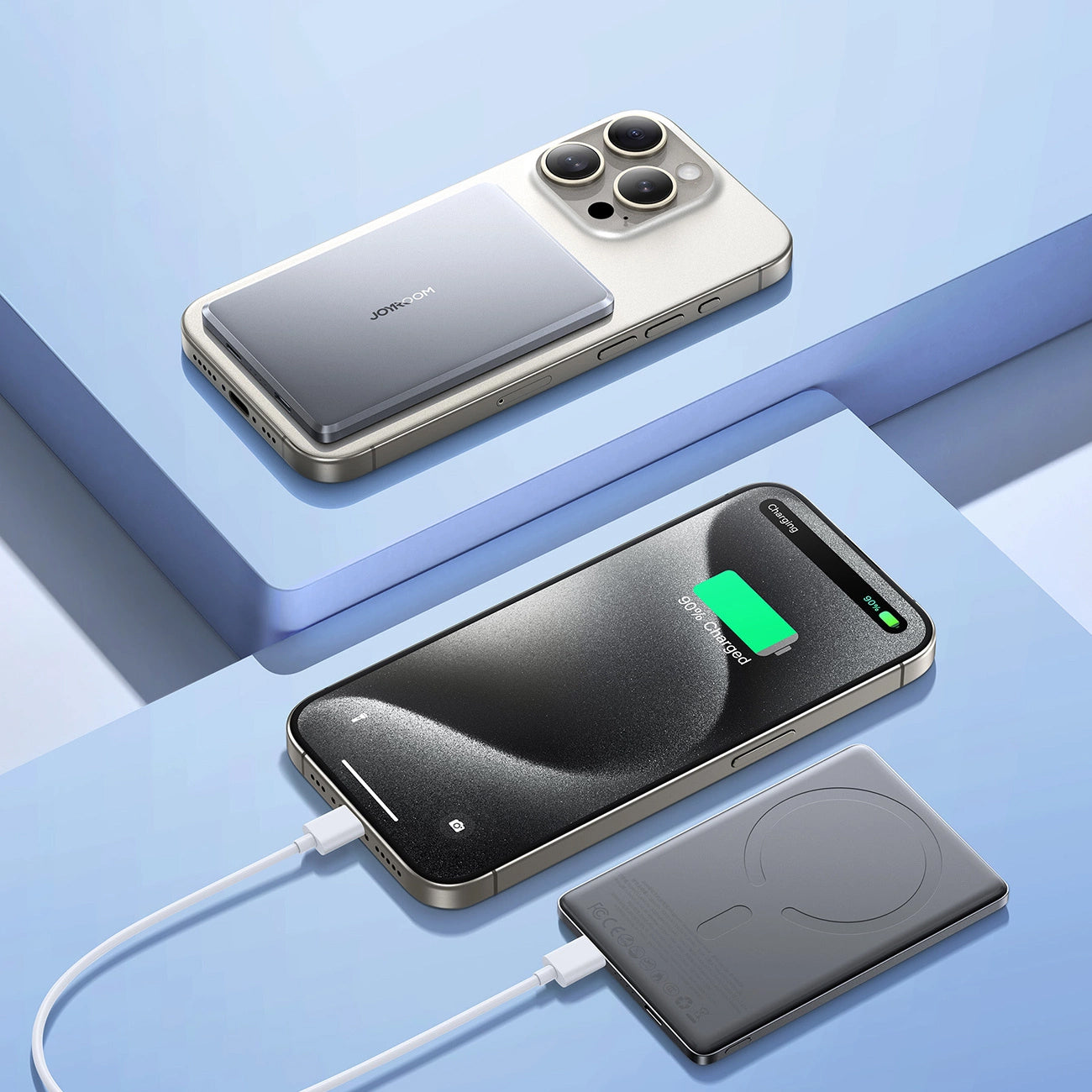 Joyroom JR-PBM08 Wireless External Battery, 5000mAh, 20W, PD + FQI, 1 x QI - 1 x USB-C, Grey