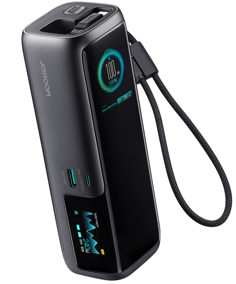 Joyroom PODIX PR70 külső akkumulátor, 25000 mAh, 240 W, QC + PD, 1 x USB-A – 3 x USB-C, fekete