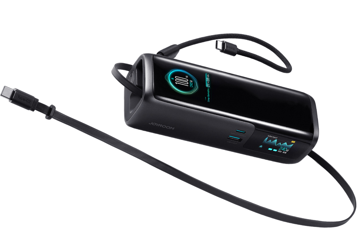 Joyroom PODIX PR70 külső akkumulátor, 25000 mAh, 240 W, QC + PD, 1 x USB-A – 3 x USB-C, fekete
