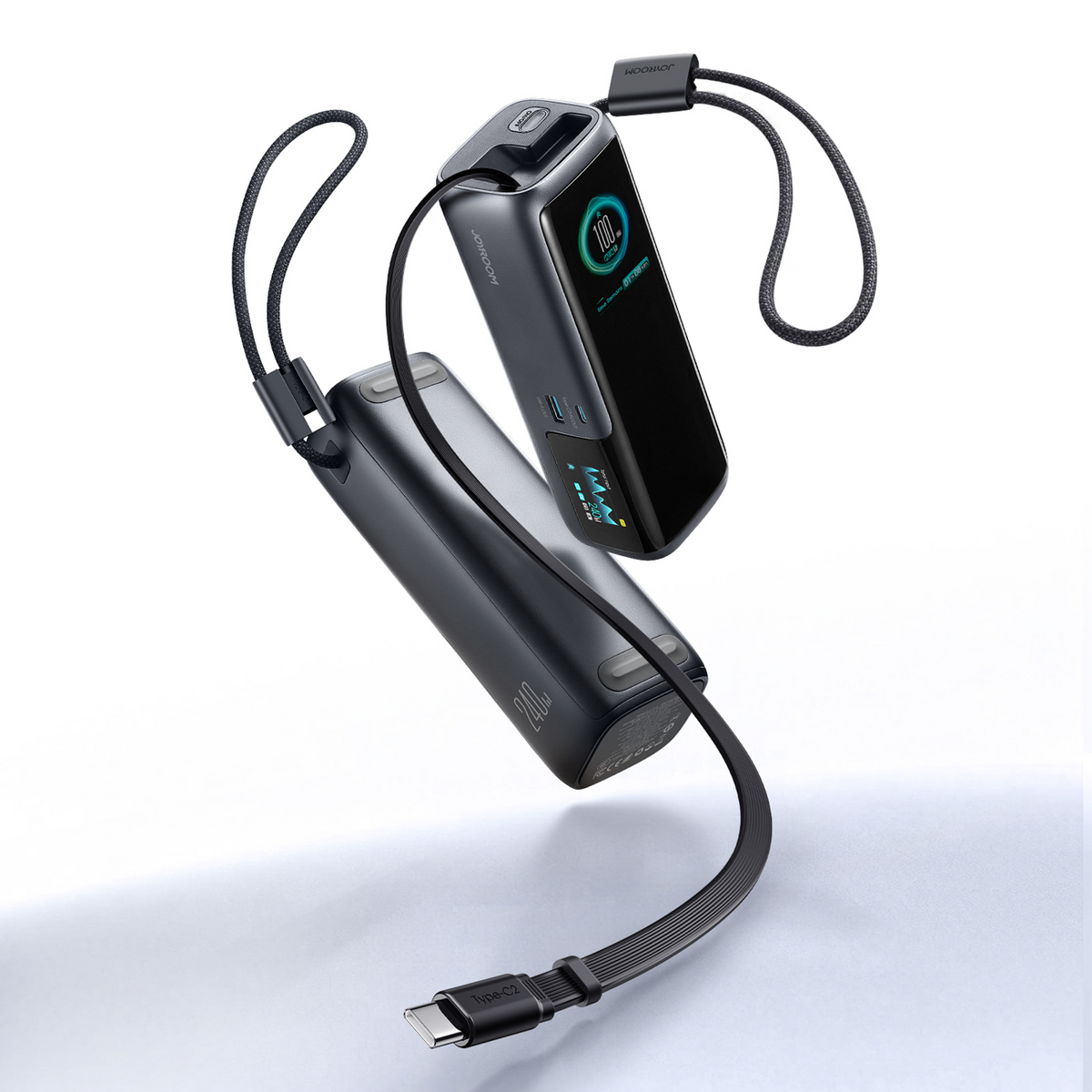 Joyroom PODIX PR70 külső akkumulátor, 25000 mAh, 240 W, QC + PD, 1 x USB-A – 3 x USB-C, fekete