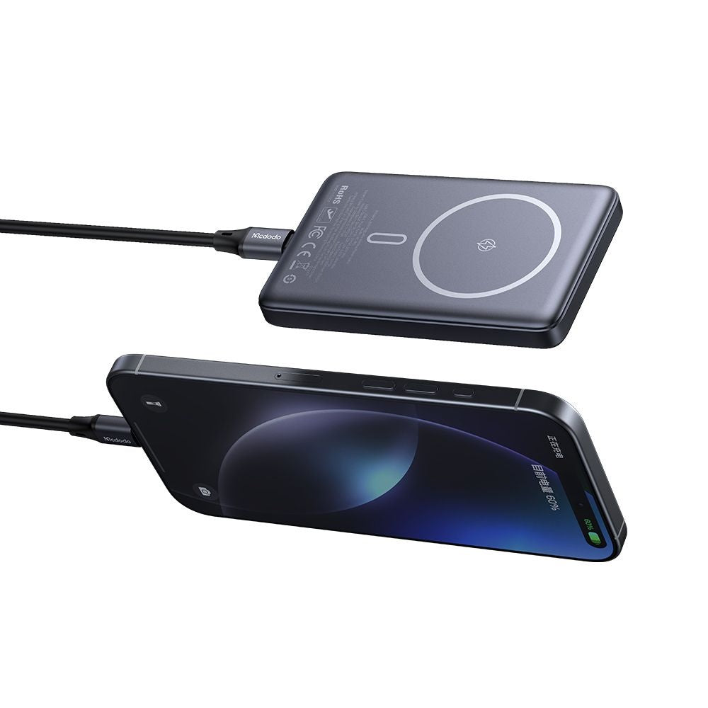 McDodo MC-4651 Meta vezeték nélküli külső akkumulátor, 10000mAh, 20W, PD + FQI, 1 x QI - 1 x USB-C, Fekete