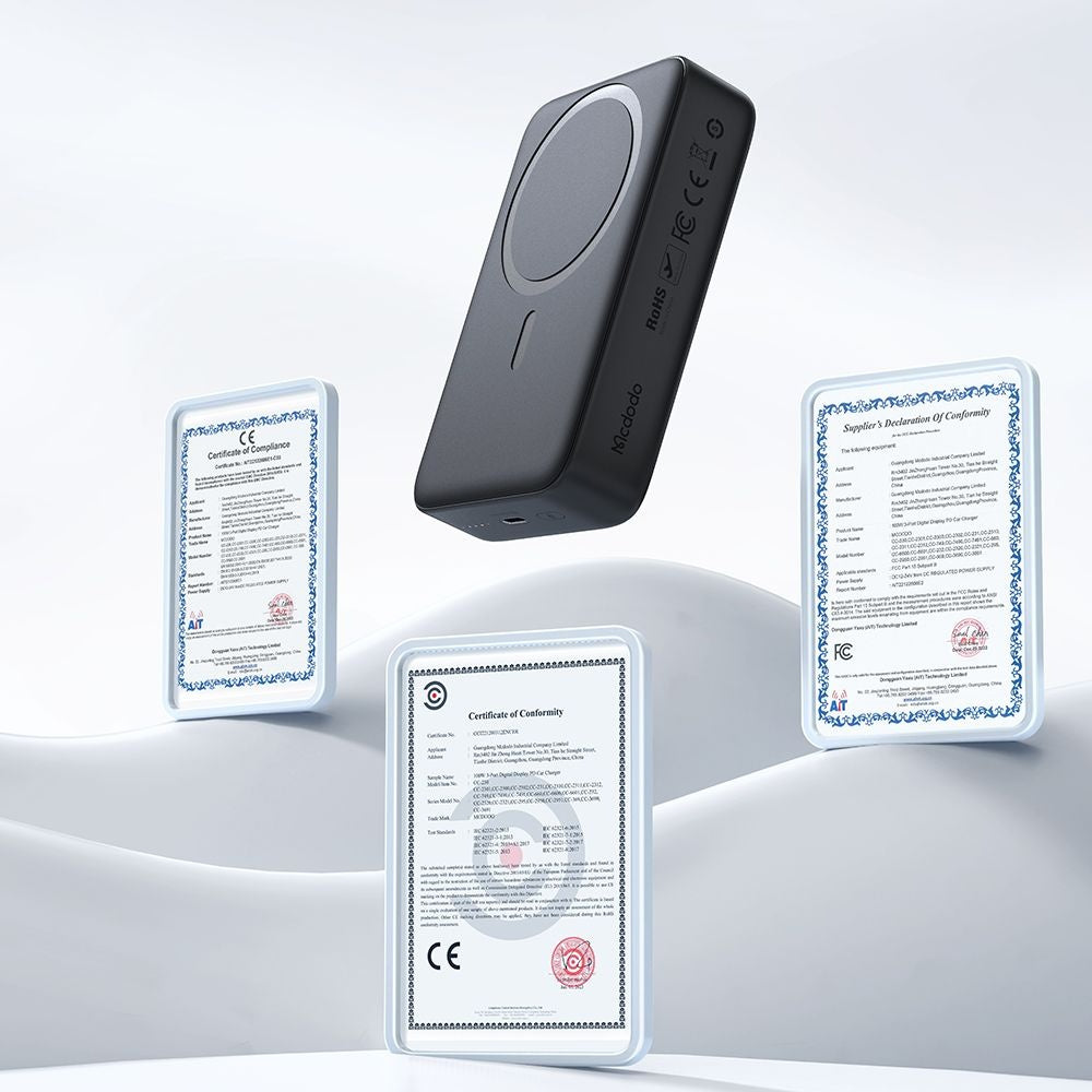 McDodo MC-5021 Ambilight vezeték nélküli külső akkumulátor, 20000mAh, 20W, PD + FQI, 1 x QI - 1 x USB-C, fekete