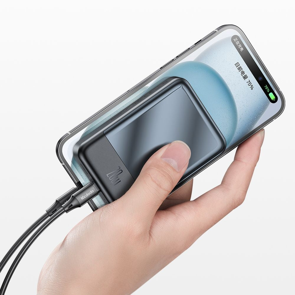 McDodo MC-5021 Ambilight vezeték nélküli külső akkumulátor, 20000mAh, 20W, PD + FQI, 1 x QI - 1 x USB-C, fekete