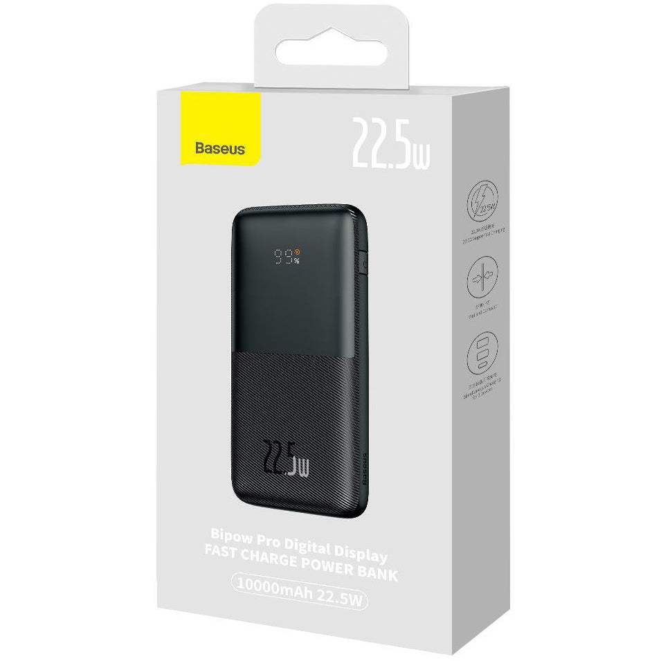 Baseus Bipow Pro külső akkumulátor, 10000mAh, 22.5W, QC + PD, 1 x USB-C - 2 x USB-A, Fekete PPBD040001