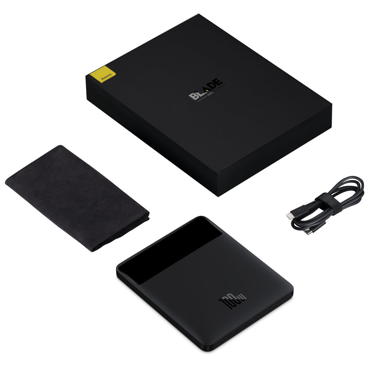 Baseus Blade Ultrathin külső akkumulátor, 20000mAh, 100W, QC + PD, 2 x USB-A - 2 x USB-C, Fekete PPBL000201