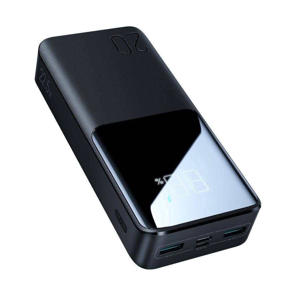 Joyroom külső akkumulátor, 20000mAh, 22.5W, QC + PD, 1 x USB-C - 2 x USB-A, Fekete JR-QP192