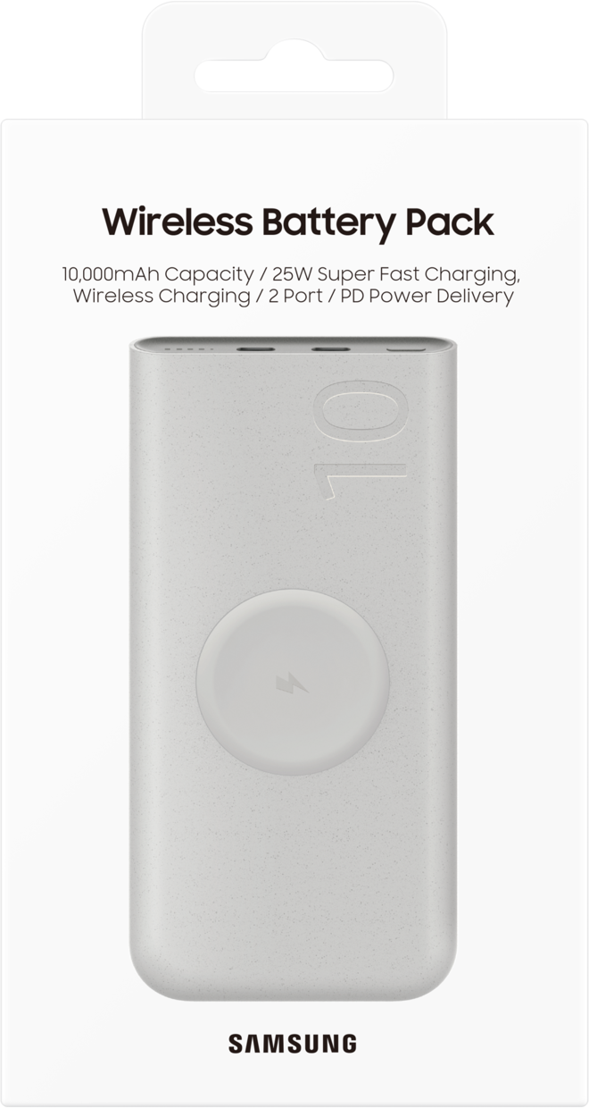 Samsung vezeték nélküli külső akkumulátor, 10000mAh, 25W, PD + FQI, 1 x QI - 2 x USB-C, Bézs EB-U2510XUEGEU