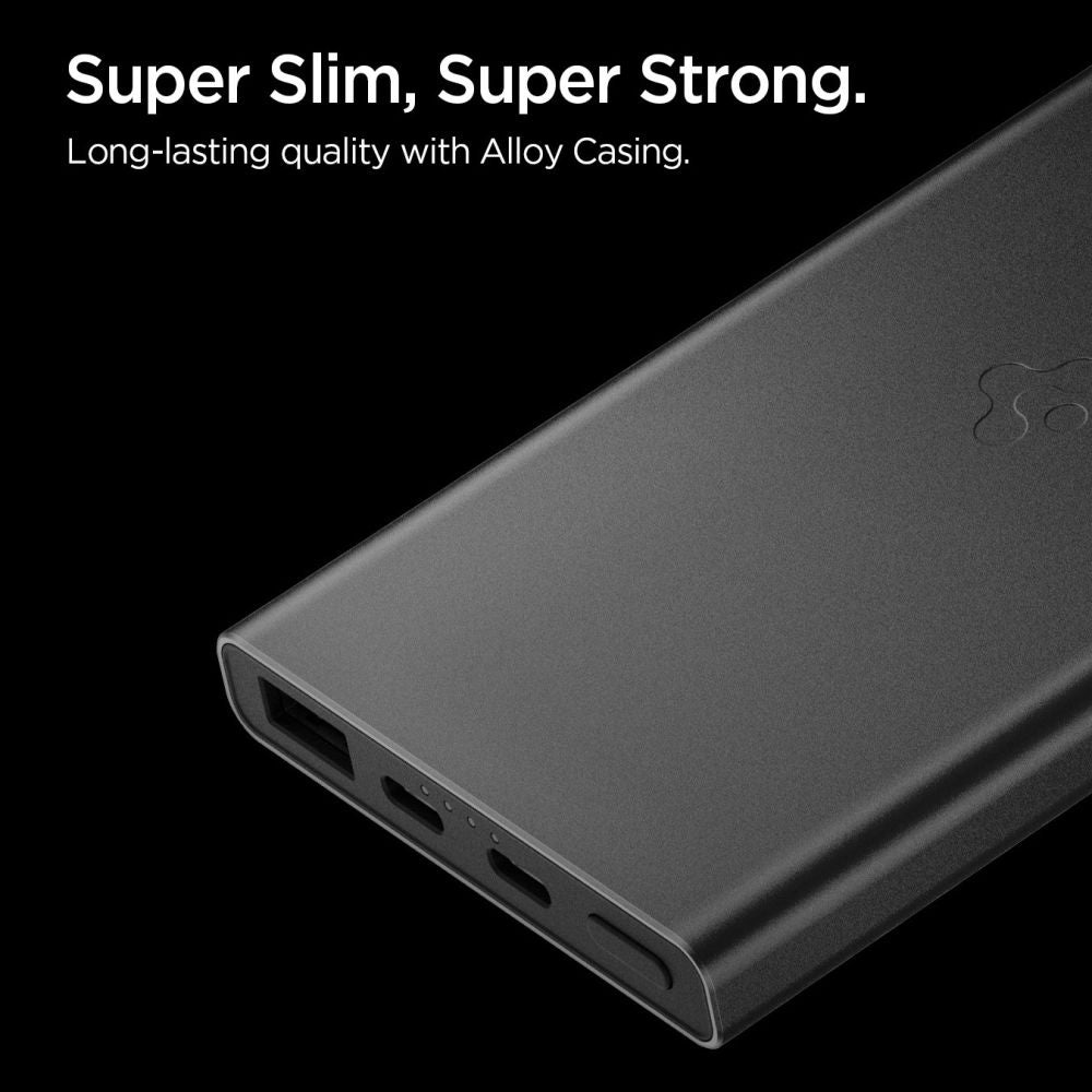 Spigen Essential külső akkumulátor, 10000mAh, 22.5W, QC + PD, 1 x USB-A - 2 x USB-C, Fekete ABA09431