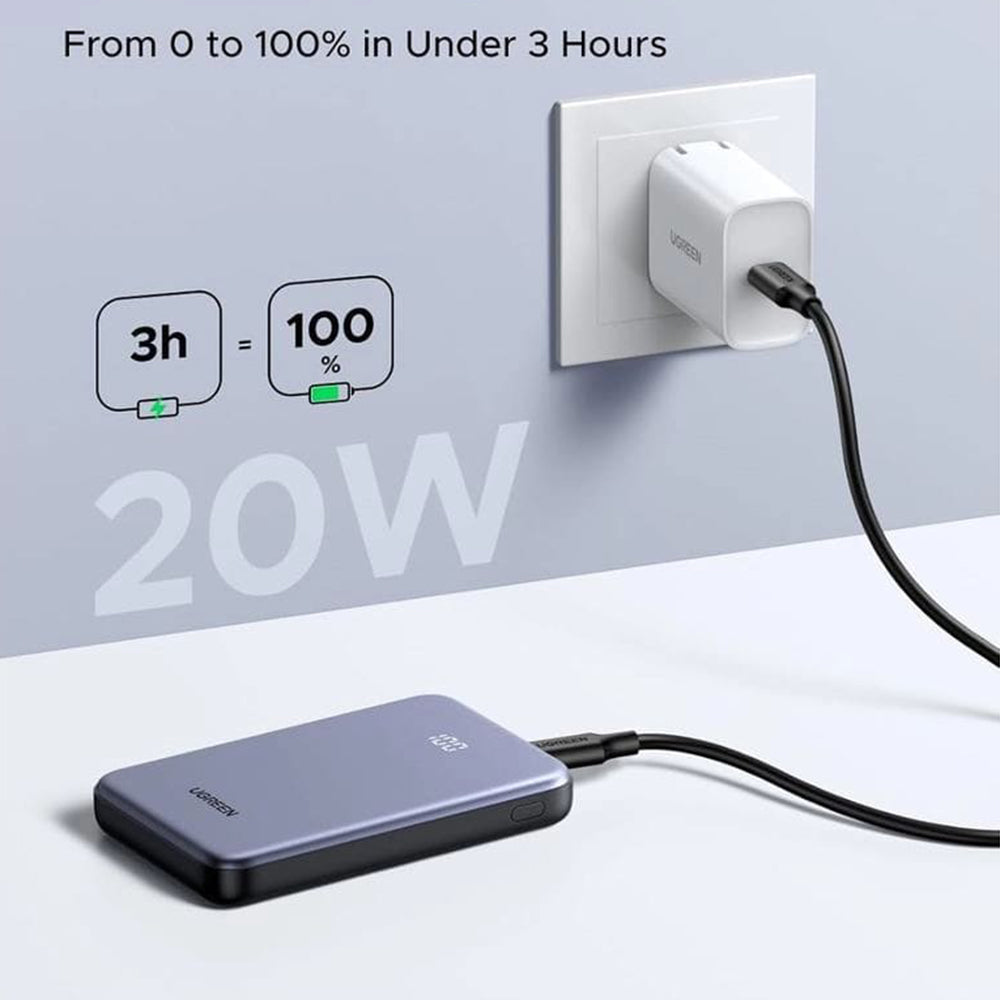 UGREEN 75131B külső akkumulátor, 10000mAh, 22.5W, QC + PD, 1 x USB-A - 1 x USB-C, szürke