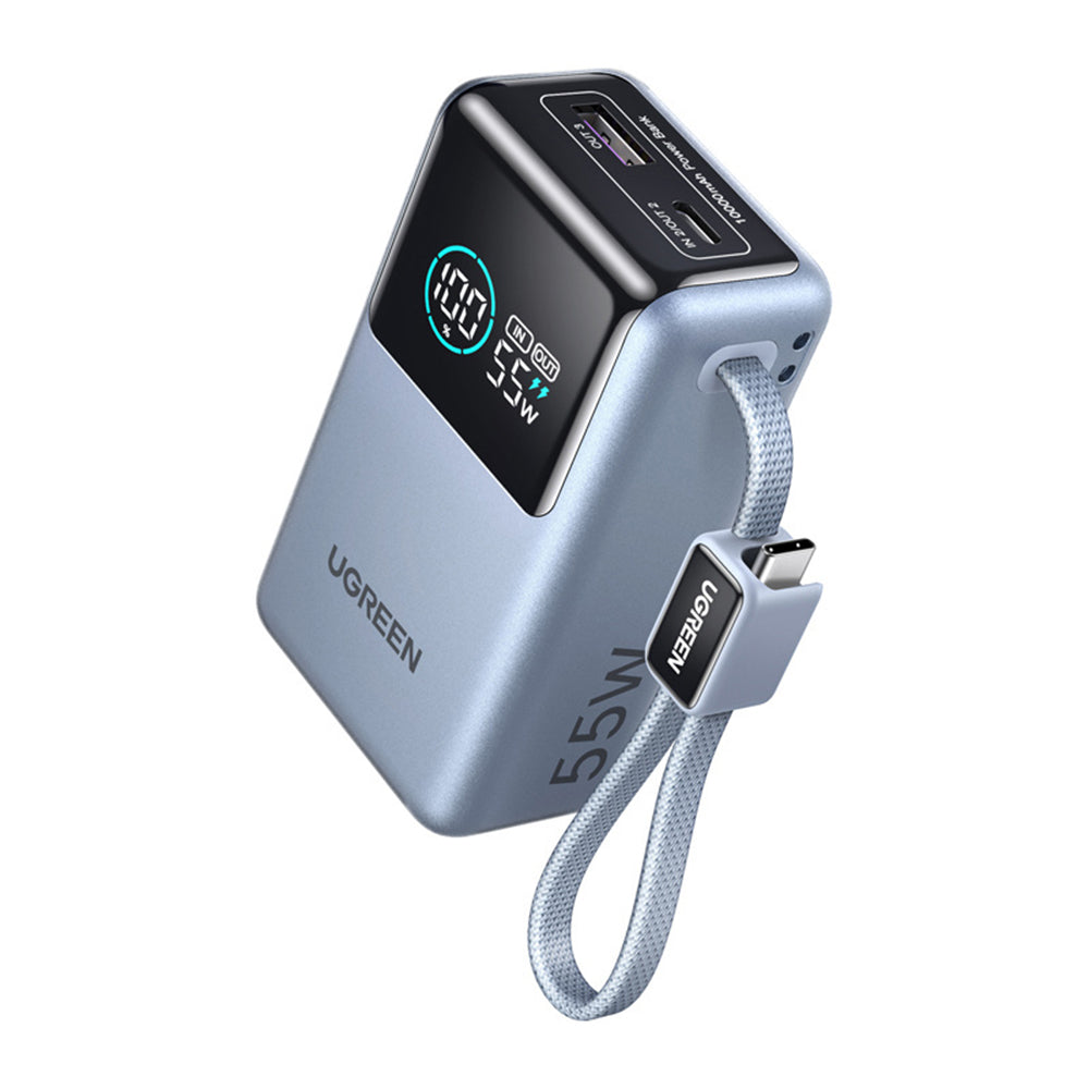 UGREEN Nexode Pro PB727 (75701B) külső akkumulátor, 10000mAh, 55W, QC + PD, 1 x USB-A - 2 x USB-C, Szürke