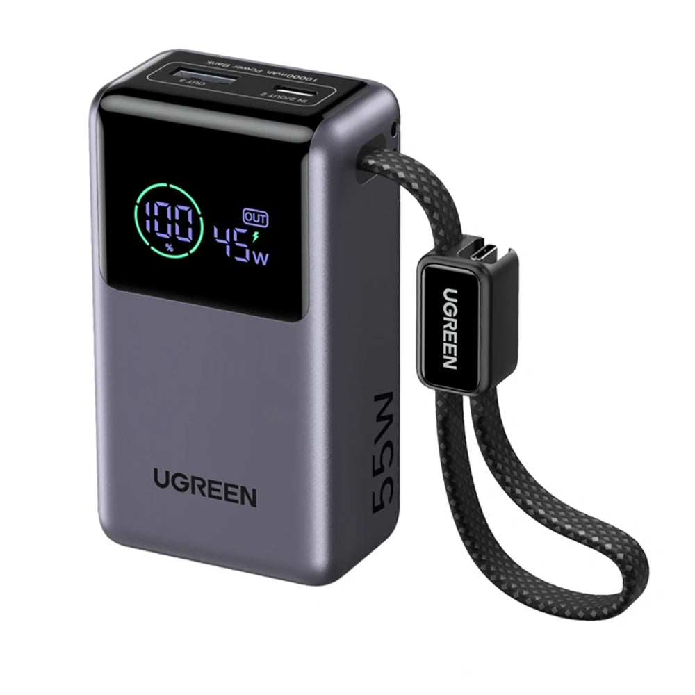 UGREEN Nexode Pro PB727 (85301B) külső akkumulátor, 10000mAh, 55W, QC + PD, 1 x USB-A - 2 x USB-C, Szürke