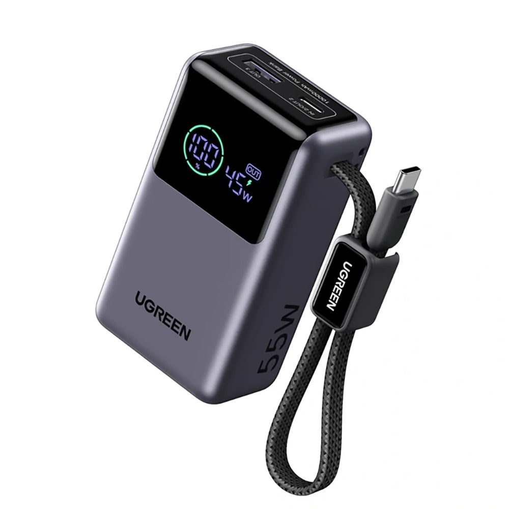 UGREEN Nexode Pro PB727 (85301B) külső akkumulátor, 10000mAh, 55W, QC + PD, 1 x USB-A - 2 x USB-C, Szürke