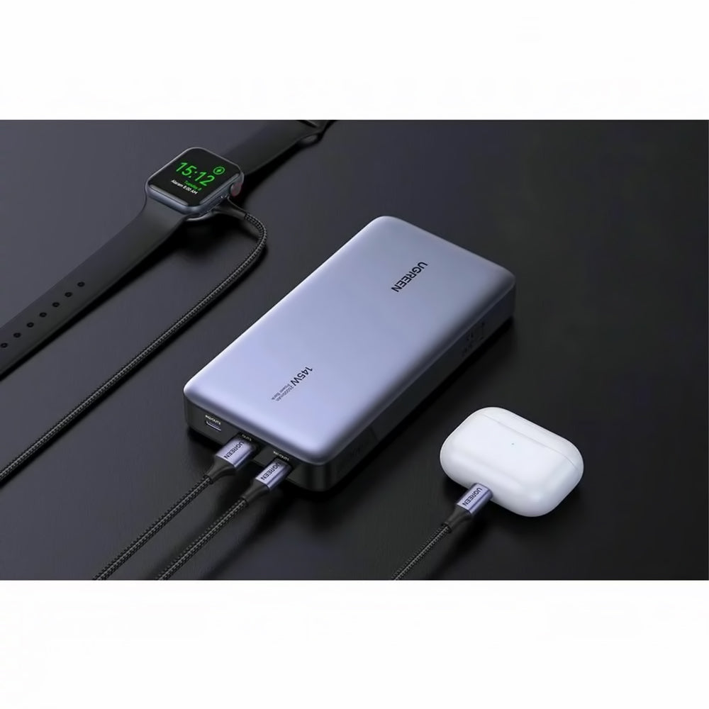 Külső akkumulátor UGREEN PB205, 25000mAh, 145W, QC + PD, 1 x USB-A - 2 x USB-C, Szürke