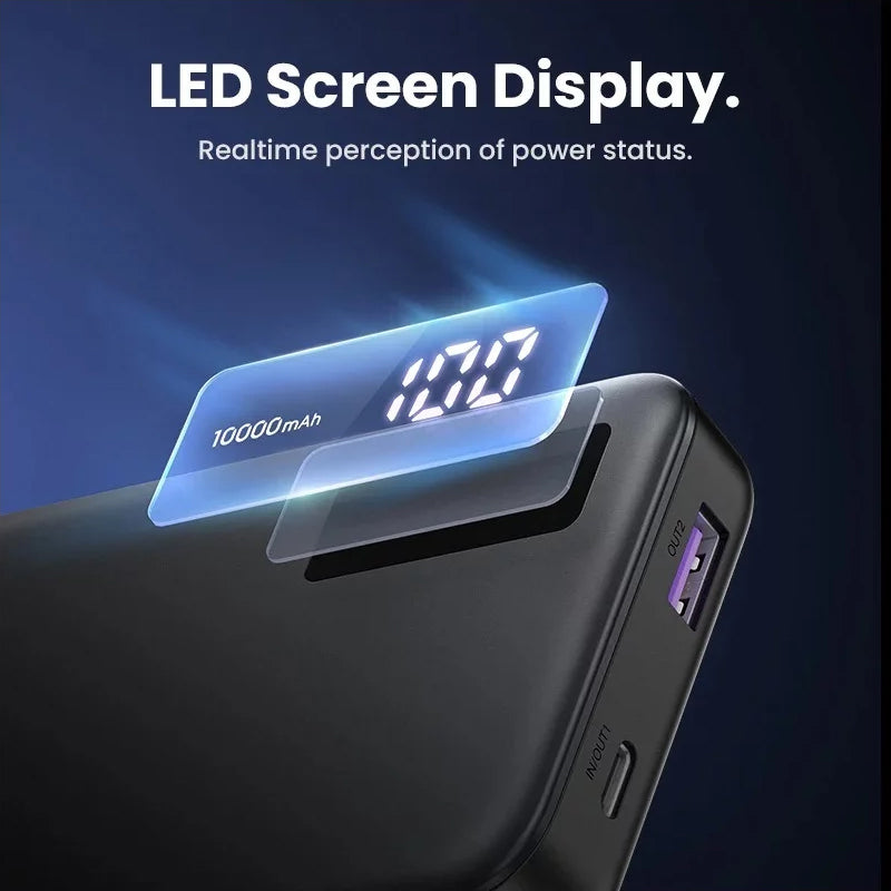 UGREEN PB311 külső akkumulátor, 10000mAh, 22.5W, QC + PD, 1 x USB-C - 2 x USB-A, Fekete
