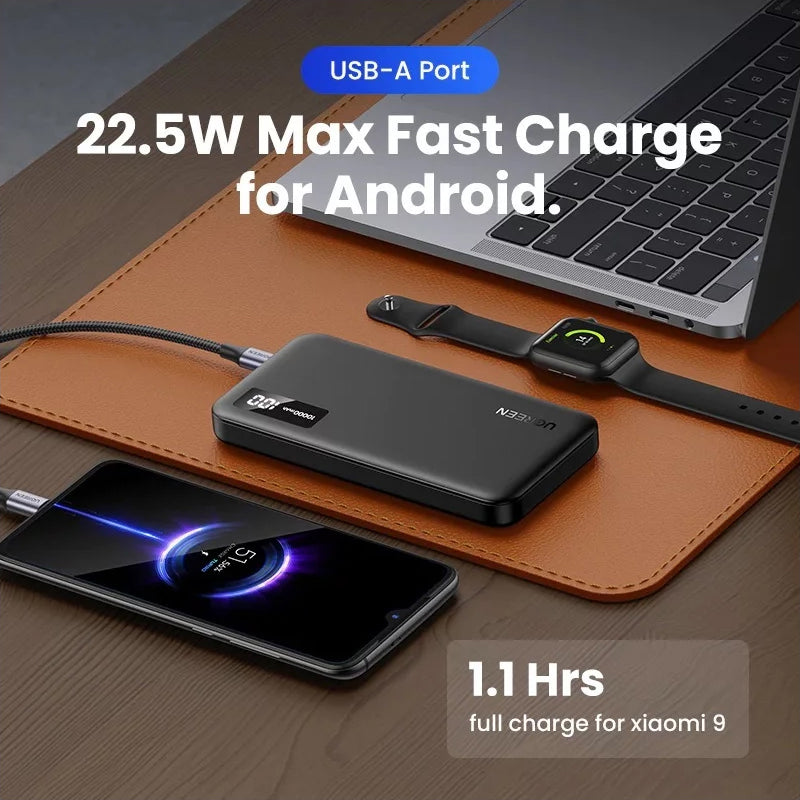 UGREEN PB311 külső akkumulátor, 10000mAh, 22.5W, QC + PD, 1 x USB-C - 2 x USB-A, Fekete