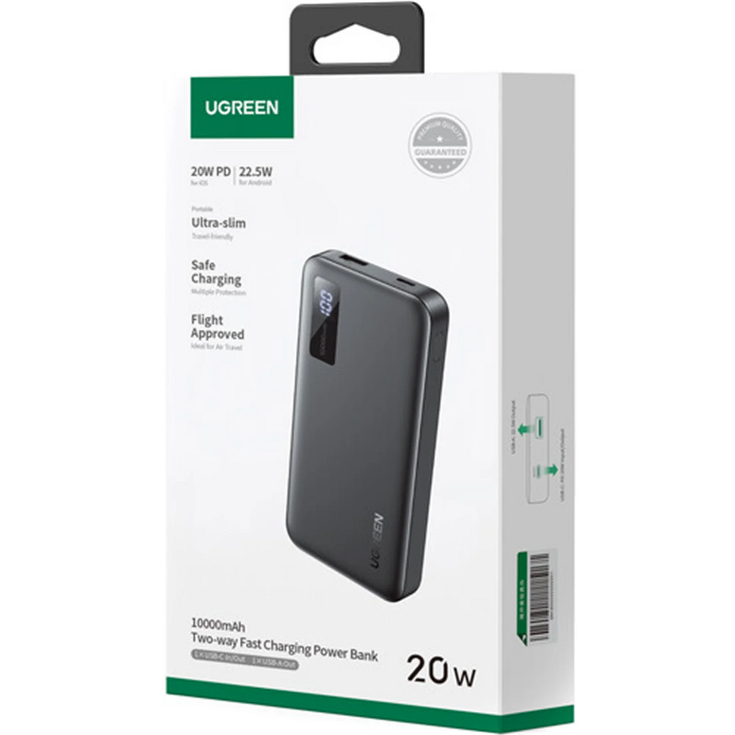 UGREEN PB311 külső akkumulátor, 10000mAh, 22.5W, QC + PD, 1 x USB-C - 2 x USB-A, Fekete