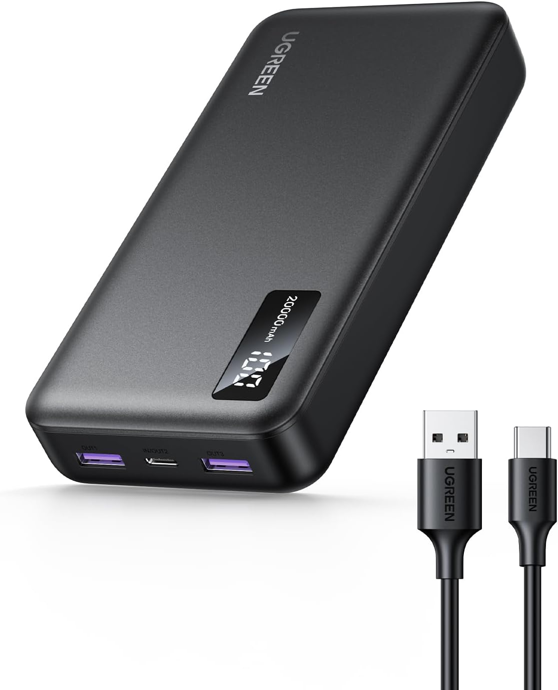 UGREEN PB312 külső akkumulátor, 20000mAh, 22.5W, QC + PD, 1 x USB-C - 2 x USB-A, Fekete